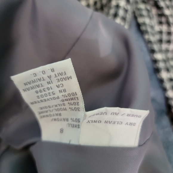 Liz Claiborne Women Wool Blend Silk Black Herringbone Double Breasted Blazer 8 - Picture 10 of 11